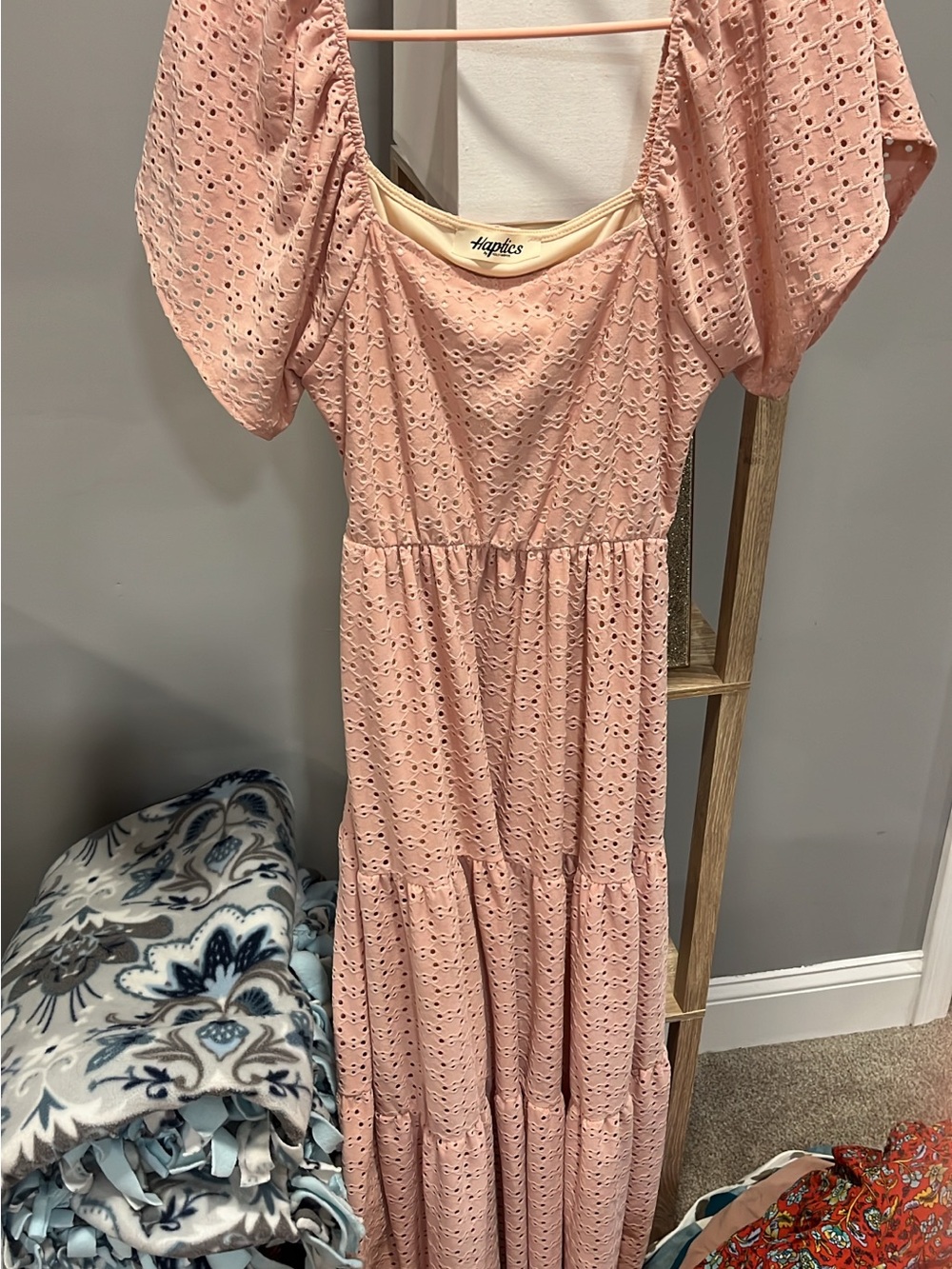 Haptics Blush Eyelet Tiered Maxi Dress